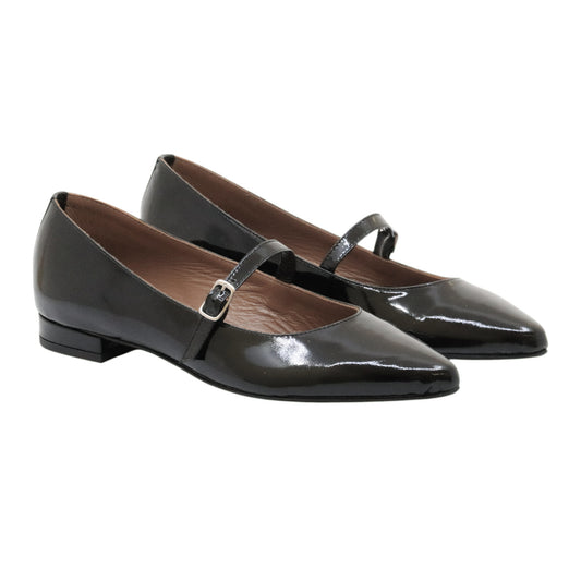 Jaffè 605 T Vernice Nera ballerina donna in pelle con cinturino