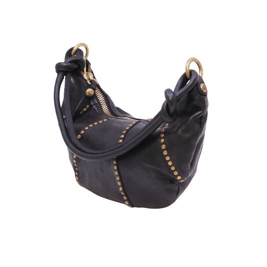 Campomaggi Sole C045570 borsa monospalla donna in pelle nera con borchie