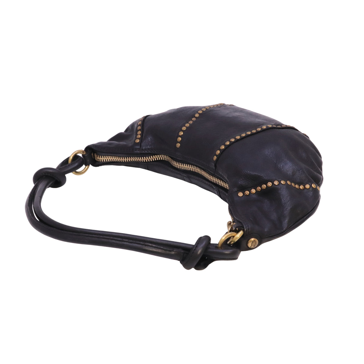Campomaggi Sole C045570 borsa monospalla donna in pelle nera con borchie