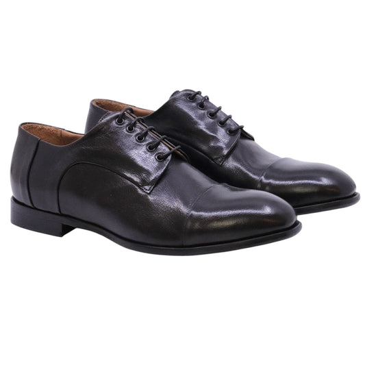 Crispiniano 124-1 Bufalo Nero F Cuoio Clipper derby uomo in pelle nera Made in Italy