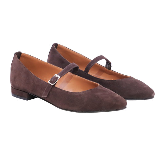 Jaffè 605 T ballerina donna in camoscio marrone con cinturino