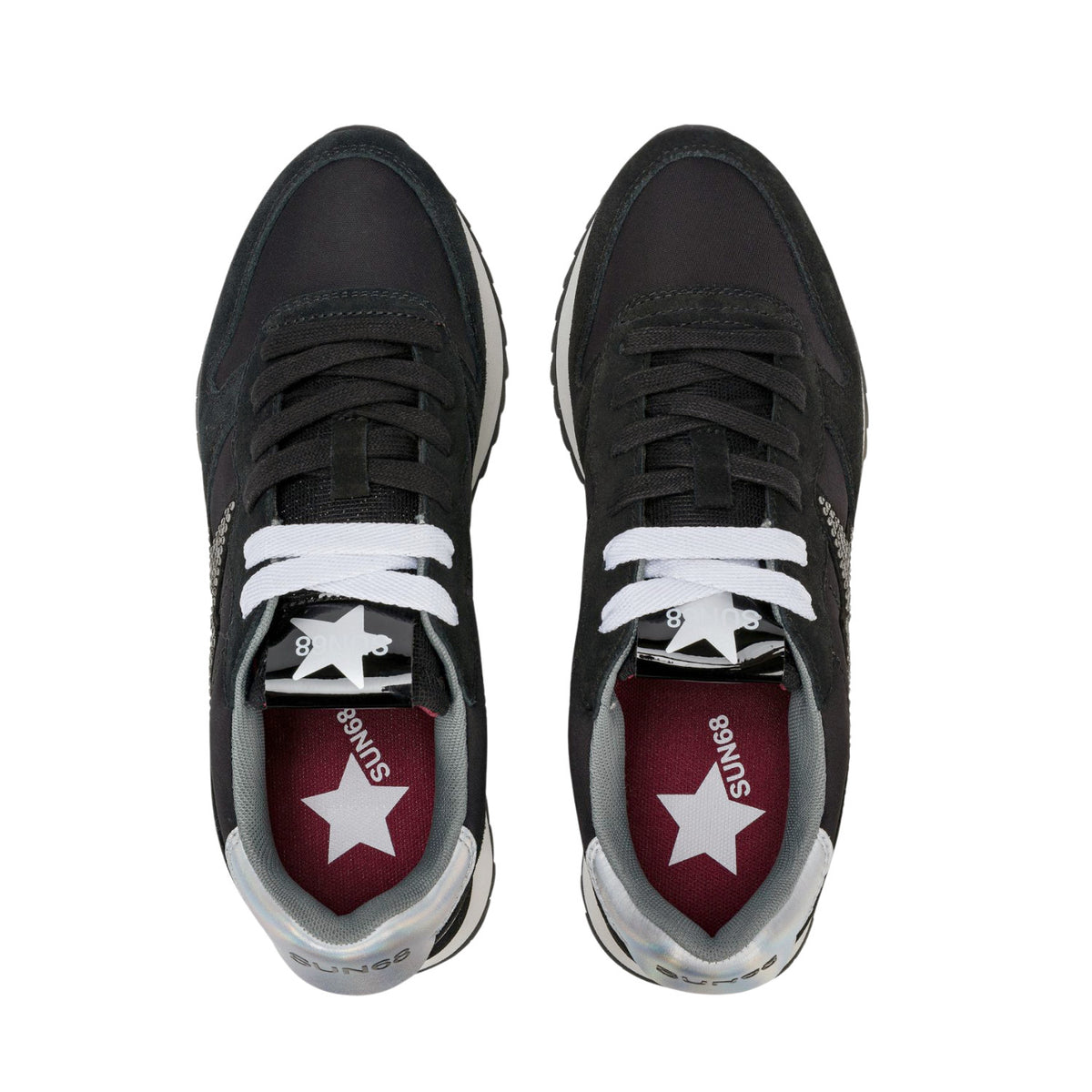 SUN68 Stargirl Z46223-11 sneaker donna nera in camoscio e nylon con strass