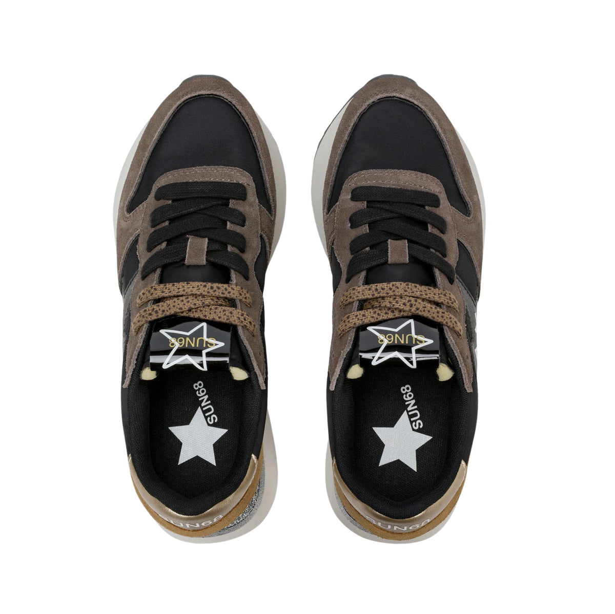 SUN68 Big Stargirl Animalier Z46229-11 sneaker donna nera in nylon e camoscio