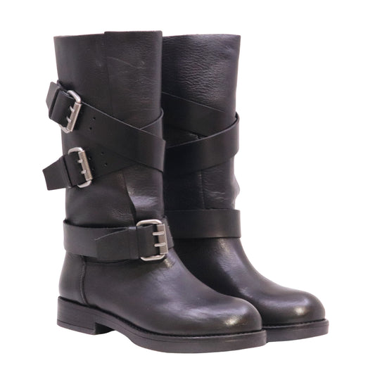 The Seller LW810 stivaletto biker donna in pelle nera con fibbie Made in Italy