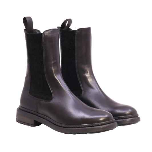 The Seller MW003 Crust Nero Chelsea Boot donna in pelle nera con elastici laterali