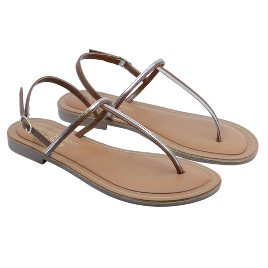 Verderosamarino 3980 sandalo infradito donna in pelle cuoio e platino