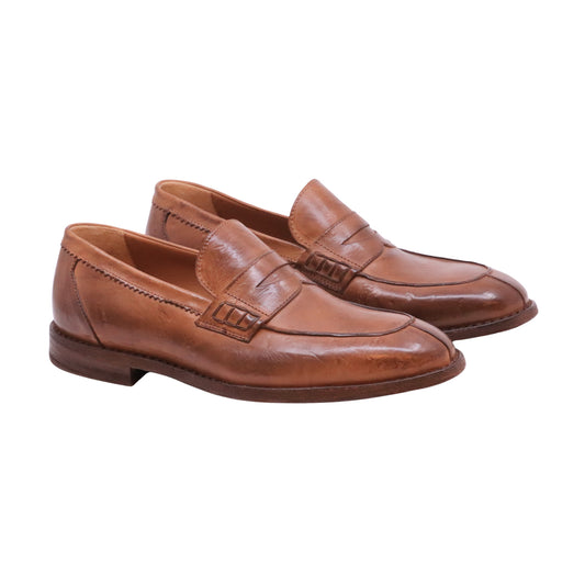 Ducanero 2718 mocassino uomo in pelle cuoio sfumata nero con fondo cuoio elegante Made in Italy