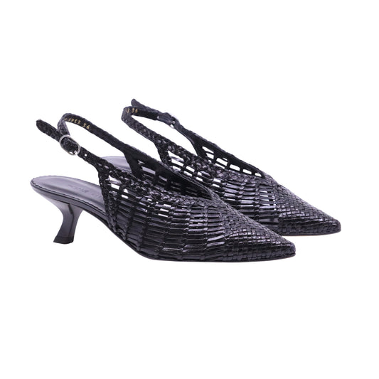Pons Quintana Carol 11953 09 slingback donna in pelle intrecciata nero con tacco