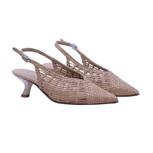Pons Quintana Carol 11953 159 slingback donna in pelle intrecciata taupe con tacco