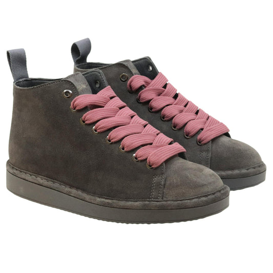 Polacchino snekar donna Panchic P01 in camoscio antracite con lacci rosa