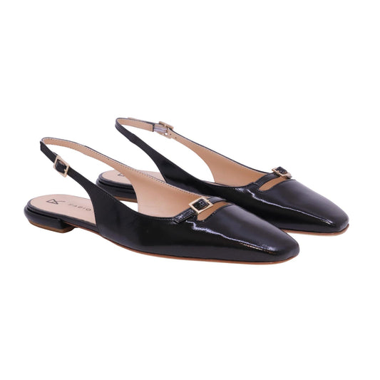 Fabio Rusconi S6758 slingback donna in pelle verlux nero con suola in cuoio