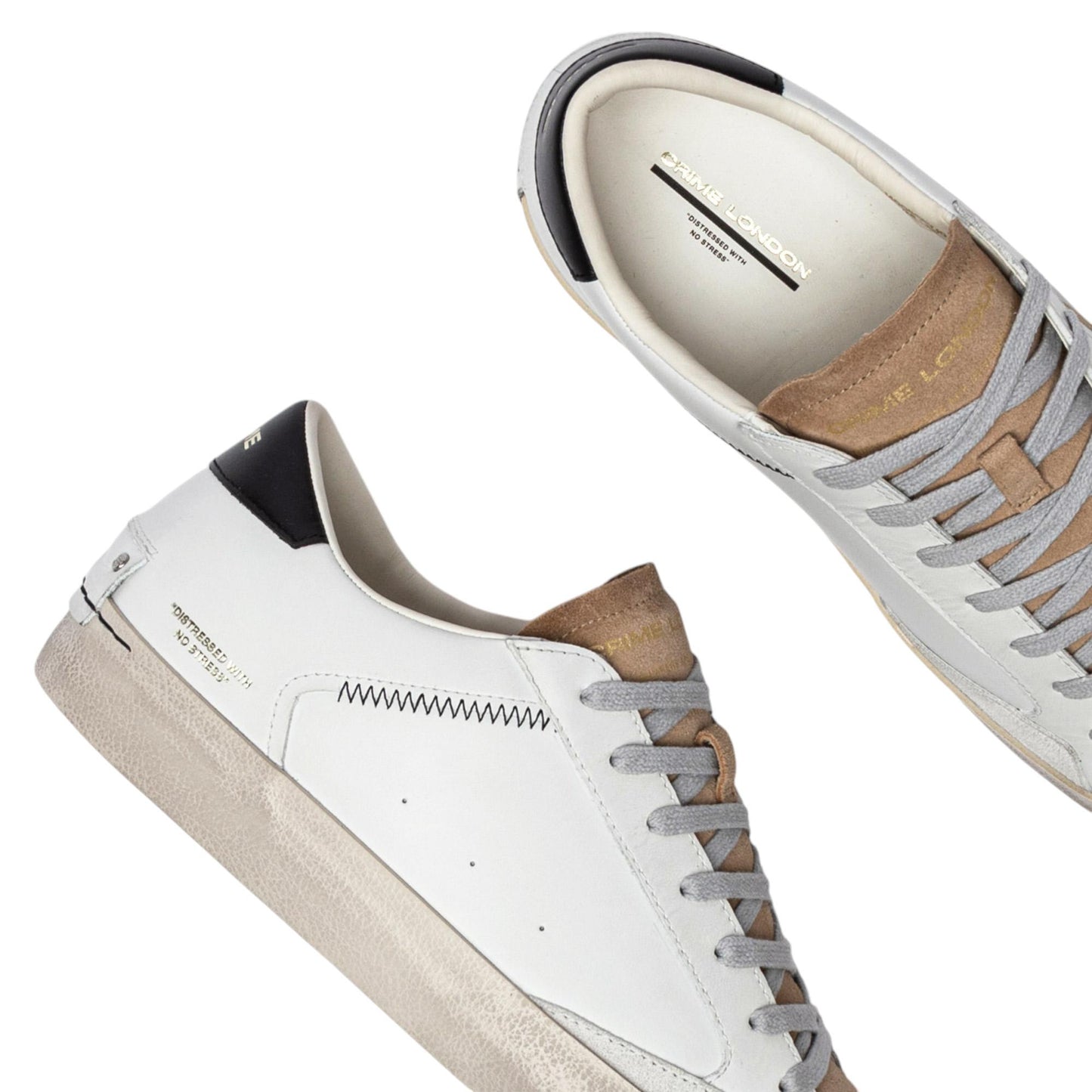 Sneaker uomo Crime London 14009 Distressed in pelle bianca e talloncino in pelle nera