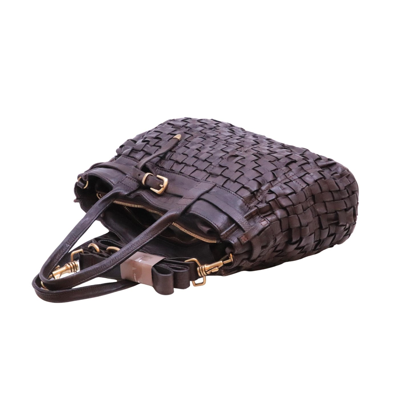 Campomaggi Penelope C042640 borsa shopping in pelle intrecciata testa di moro
