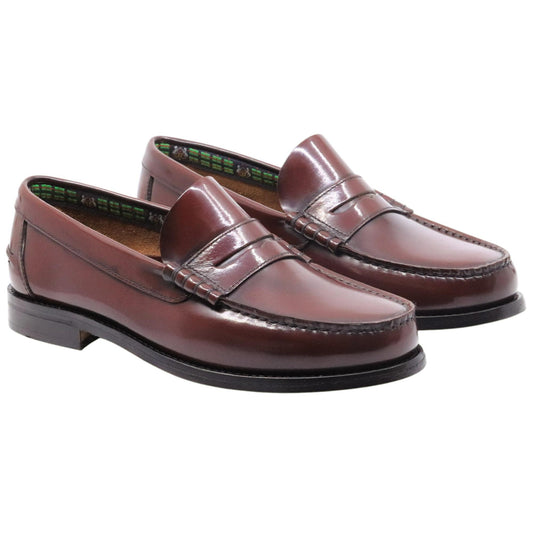 Saxone of Scotland Coll 29 mocassino uomo in pelle Burgundy Shiny fondo cuoio
