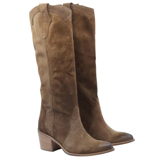 Stivale texano donna Curiositè 2718 in camoscio marrone pepe