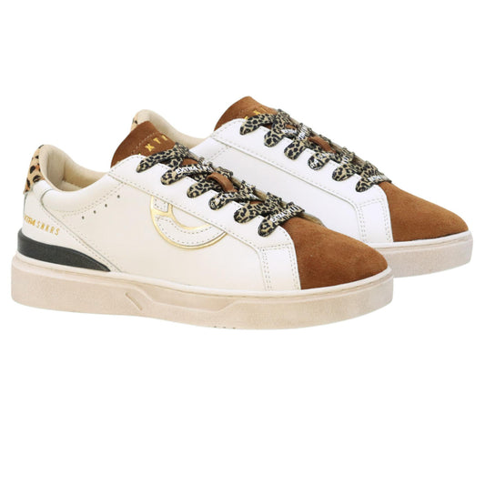 Extr4 Club Tennis sneaker donna in pelle bianca e camoscio cognac