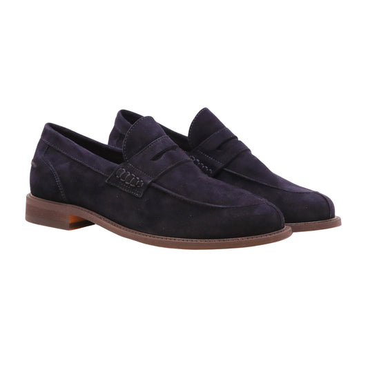 Antica Cuoieria 23115 Amalfi mocassino uomo in camoscio blu navy con suola in cuoio