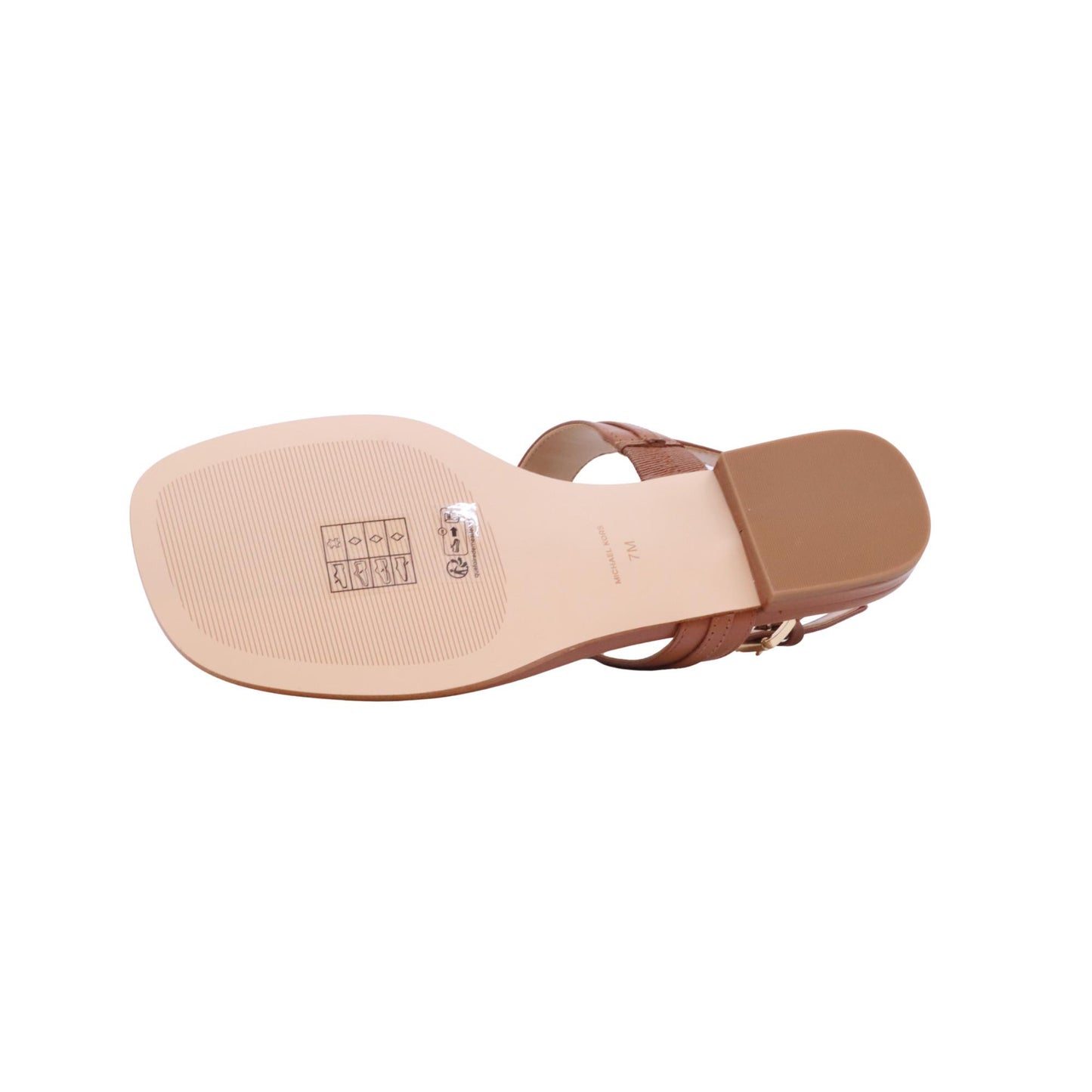 Michael Kors Marcia Thong sandalo infradito donna in pelle cuoio Luggage con catena oro