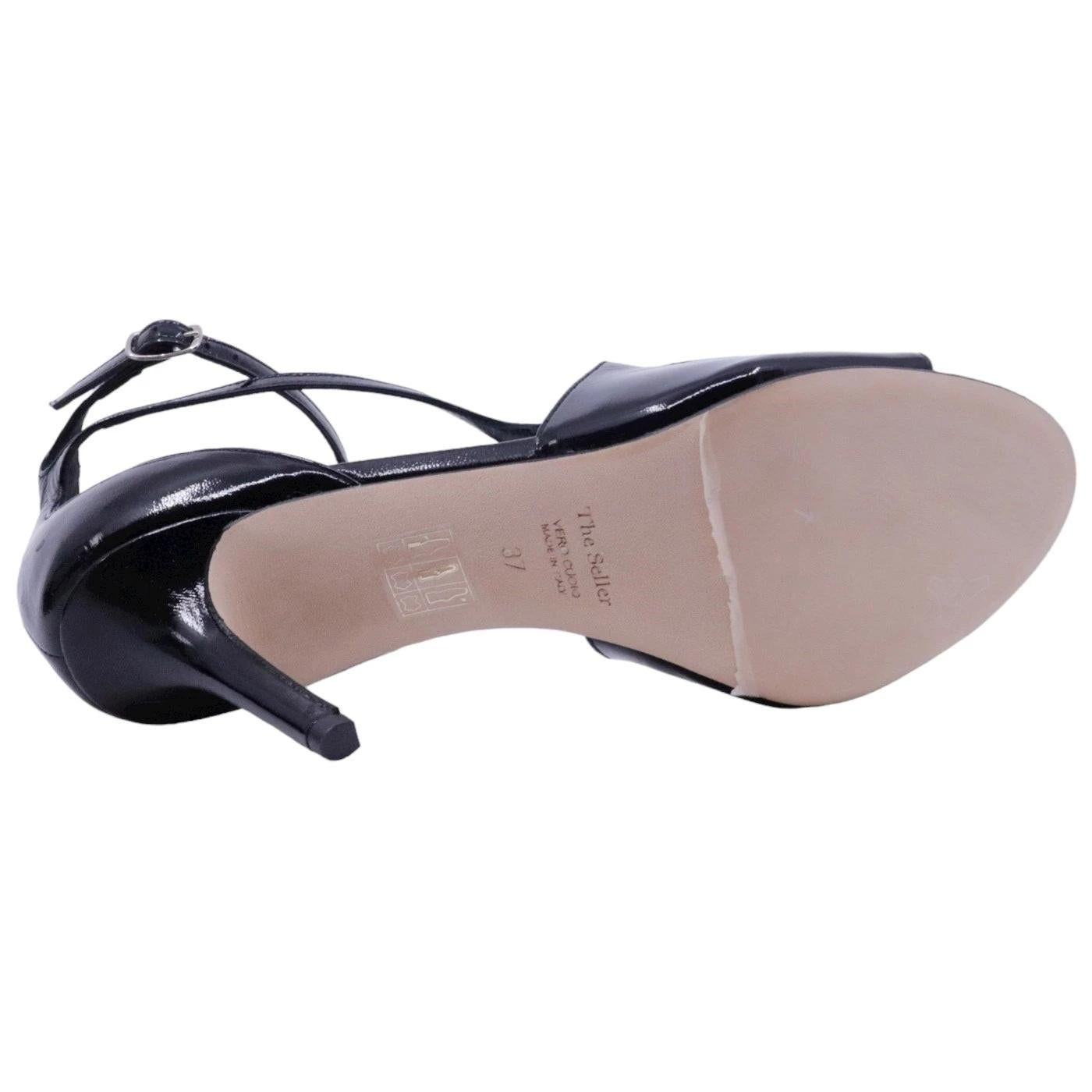 Sandalo con tacco The Seller 904 in pelle spezzolata nera <BR/>