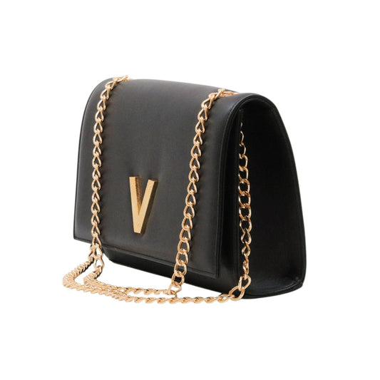 Via Roma 15 VR900 borsa a tracolla in pelle nera con catena oro