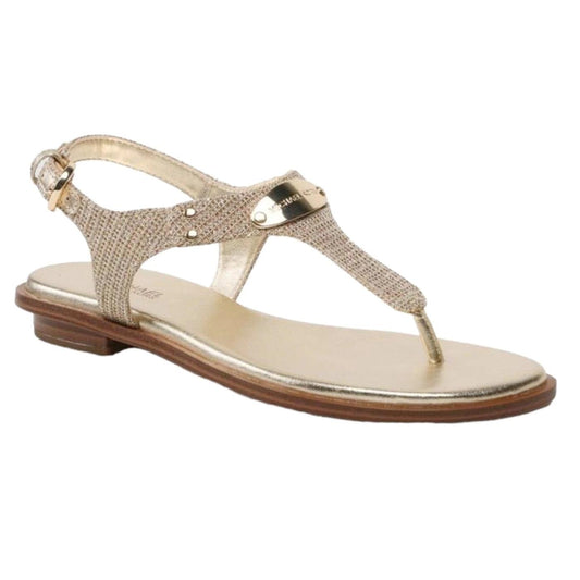 Michael Kors Plate Thong sandalo da donna in pelle e tessuto di colore oro