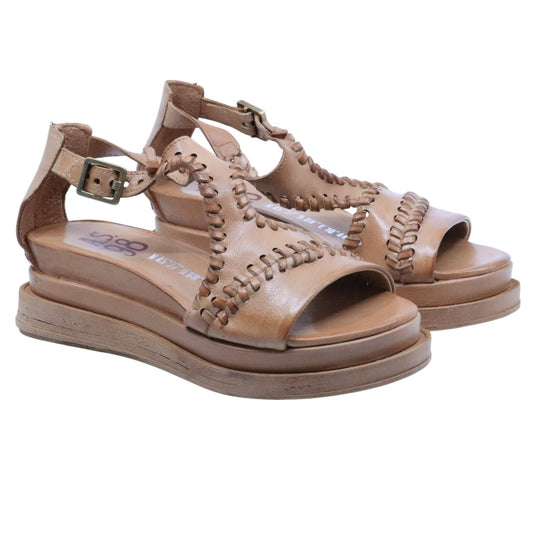 Sandalo donna AS98 A15044 in pelle color grano