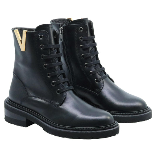 Via Roma 15 3422 stivaletto donna in pelle nera con V oro laterale