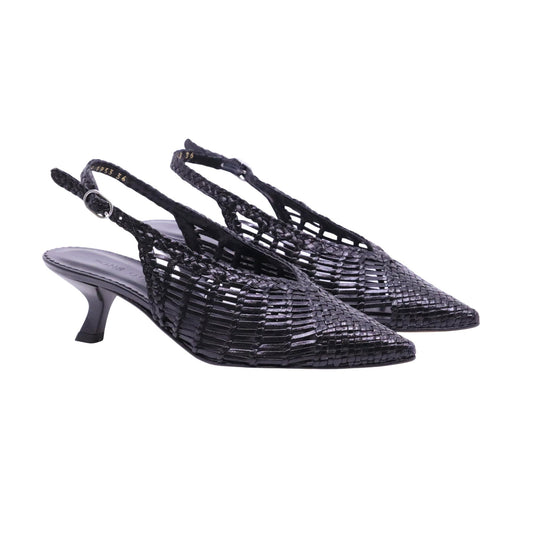Pons Quintana Carol 11953 09 slingback donna in pelle intrecciata nero con tacco