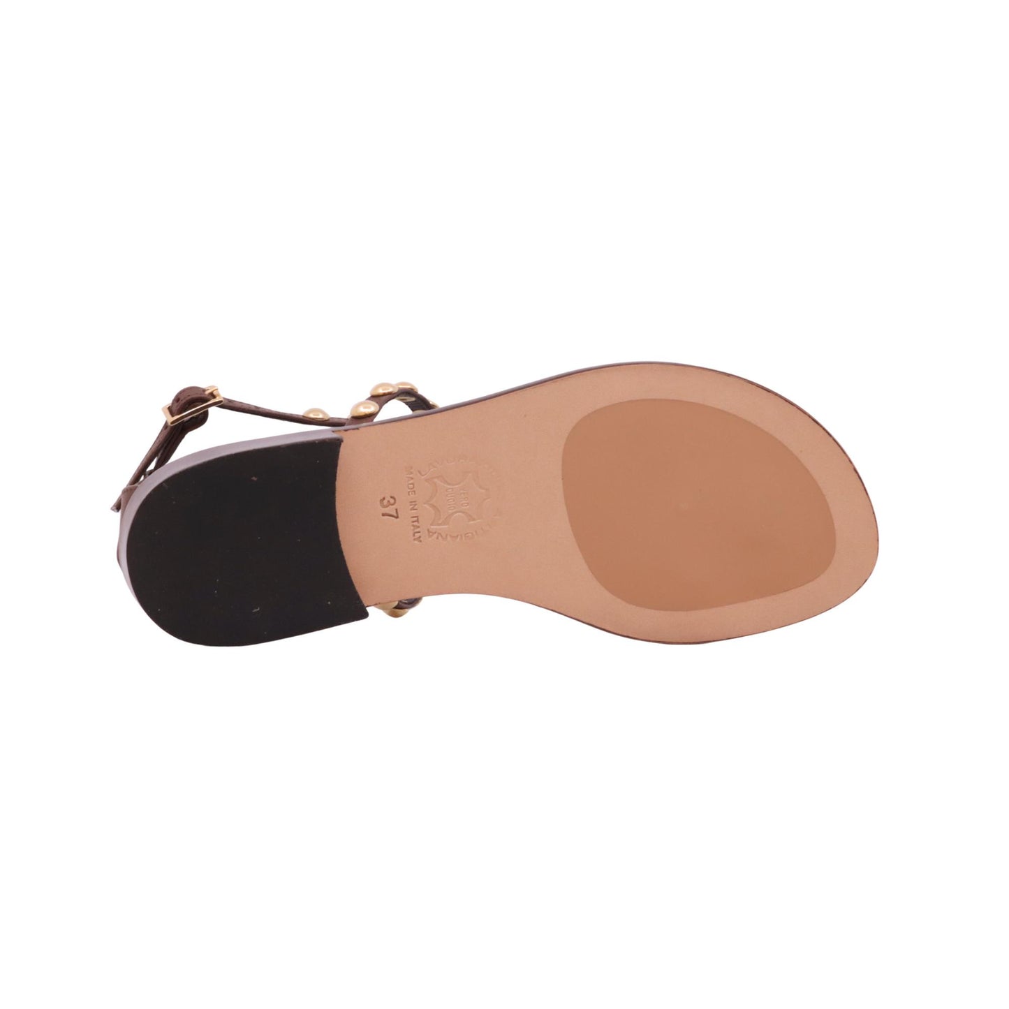 Paolo Ferrara 3307 sandalo donna in pelle testa di moro con borchie oro Made in Italy