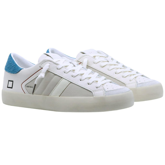 DATE Hill Low Half Nylon White Petrol HF NY HP sneaker uomo in pelle bianca