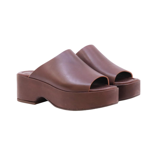 Curiosité 2960 Maverik sandalo donna con zeppa in pelle marrone castagna fascia larga