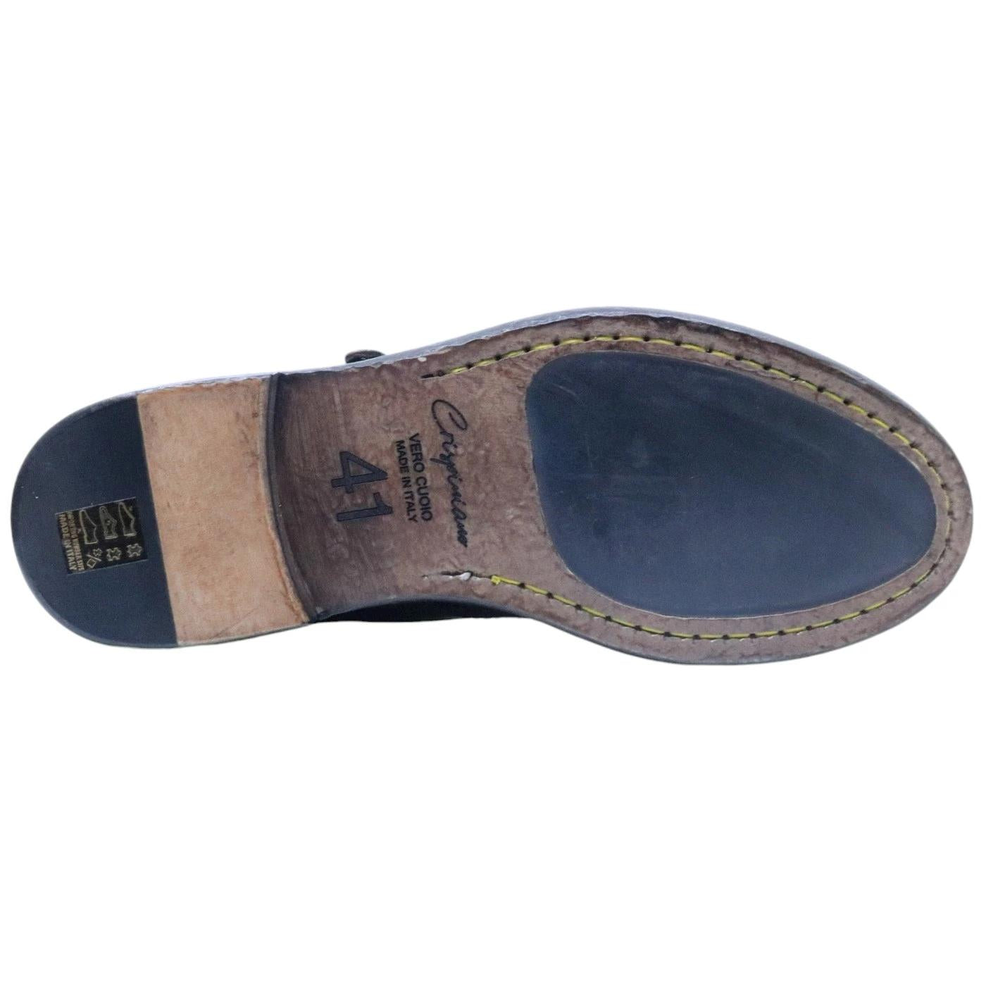 Scarpa uomo con doppia fibbia Crispiniano in pelle testa di moro