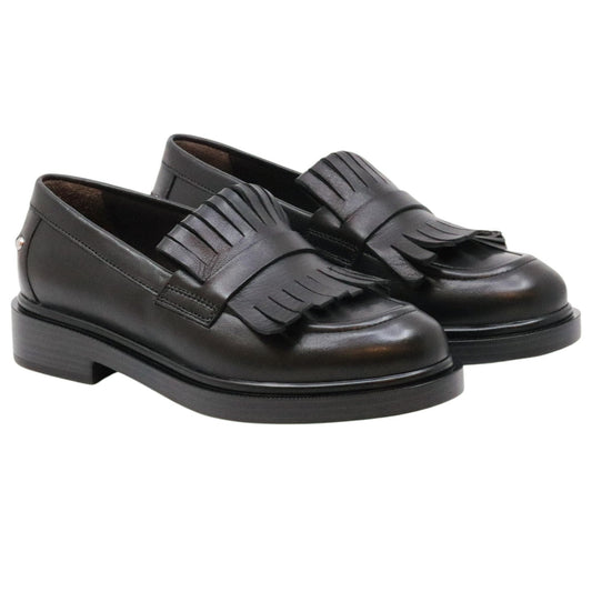 Triver Flight 709 mocassino donna in pelle nera con frange
