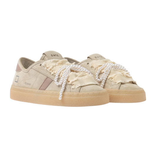 D.A.T.E. Tender Bow TE-BW-BI sneaker donna in camoscio beige con fiocco