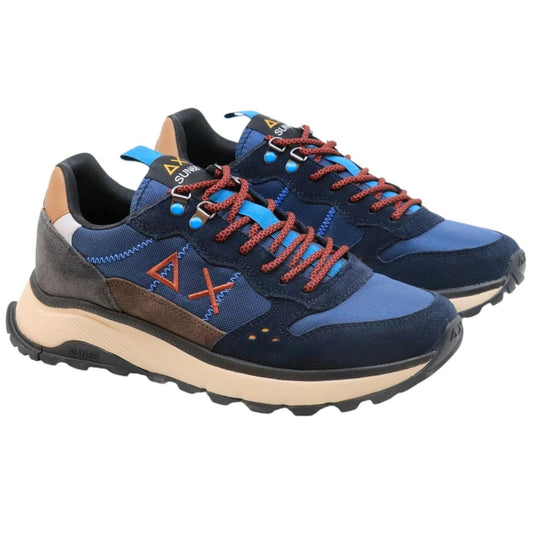 Sneaker uomo Sun68 Fire and Camping Z44128 in tessuto blu e marrone
