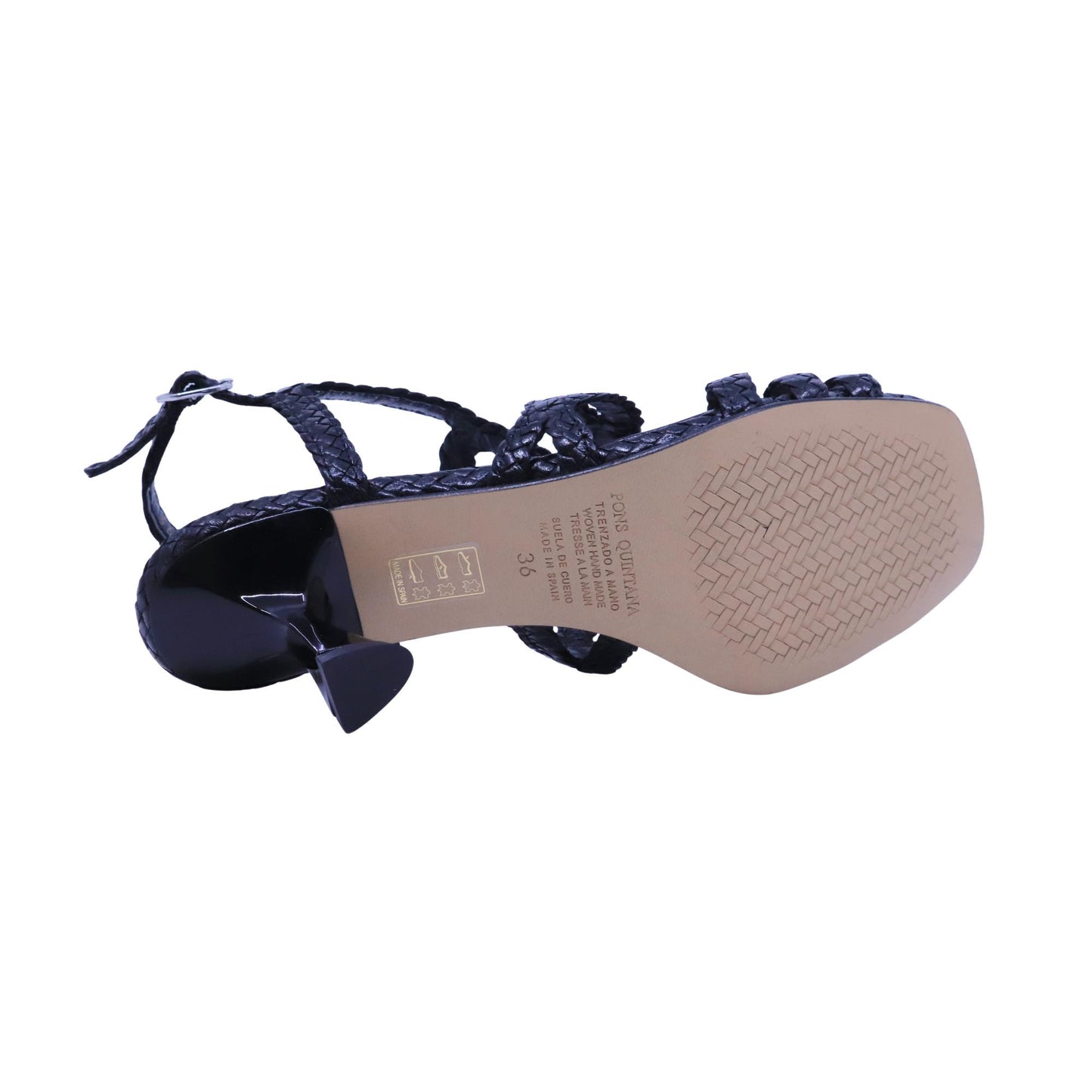 Pons Quintana Fiji 11397 09 sandalo donna in pelle intrecciata nero con tacco
