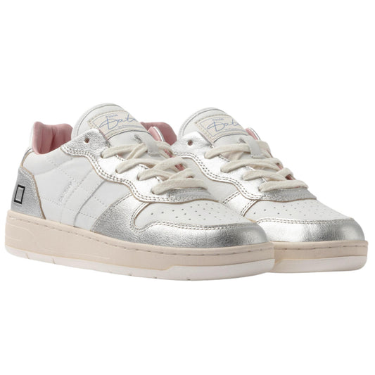 DATE Court Shiny White Silver CR SH WS sneaker donna in pelle bianca e argento