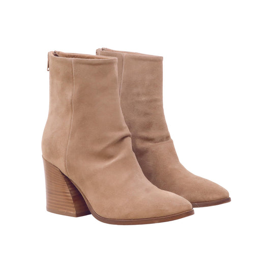 Curiosité 1636 stivaletto donna in camoscio beige con tacco texano