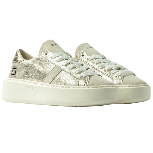 DATE Hill Low Platform Stardust Platinum HL ST PL sneaker donna in pelle satinata platino