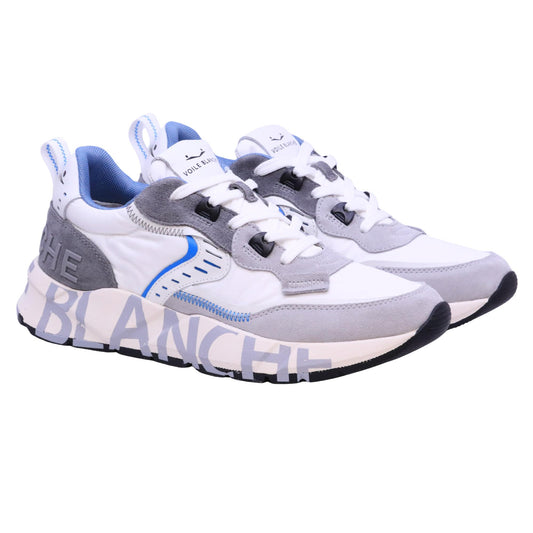 Voile Blanche Club01 sneaker uomo in suede grigio e nylon bianco con dettagli azzurri