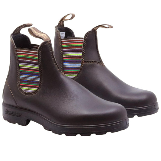 Blundstone 1409 chelsea boot donna in pelle marrone con elastici multicolor