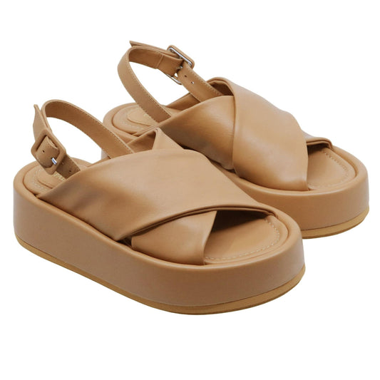 Sandalo platform Paloma Barceló 26 Basima in pelle camel