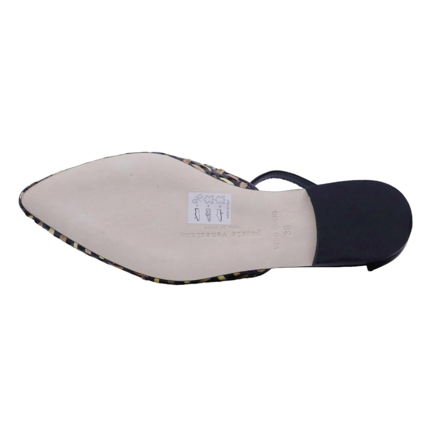 Slingback donna Poesie Veneziane JMUR28 intrecciato in rafia e pelle nera