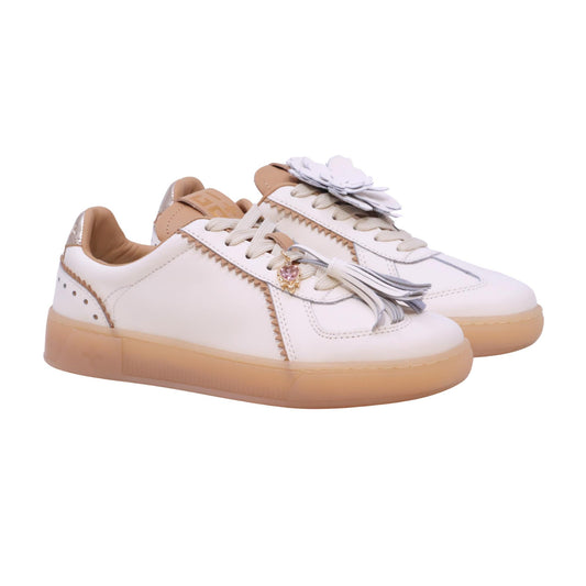 Gio+ Arianna Blue sneaker donna in pelle bianca con dettagli cuoio