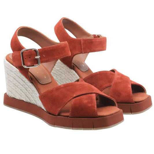 Sandalo zeppa Palomitas Laurel in camoscio rosso torracotta