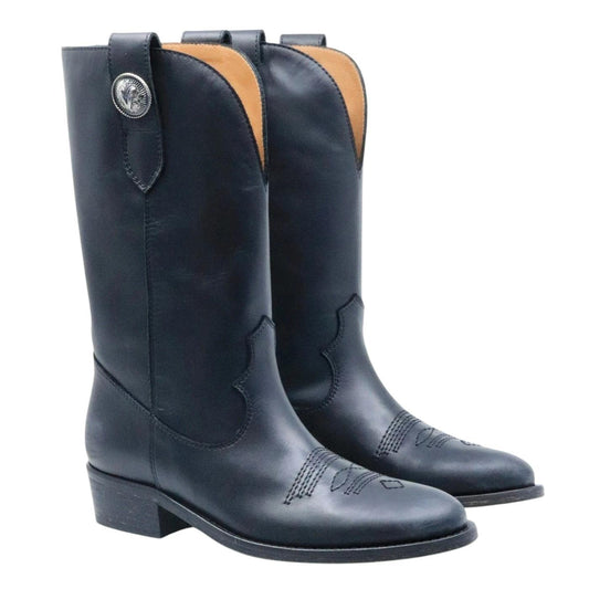 Stivaletto texano Via Roma 15 4378 in pelle nera dallo stile vintage
