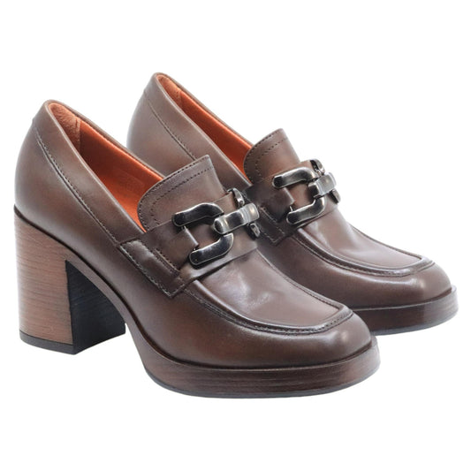 Mocassino con tacco Mjus P96126 da donna in pelle marrone