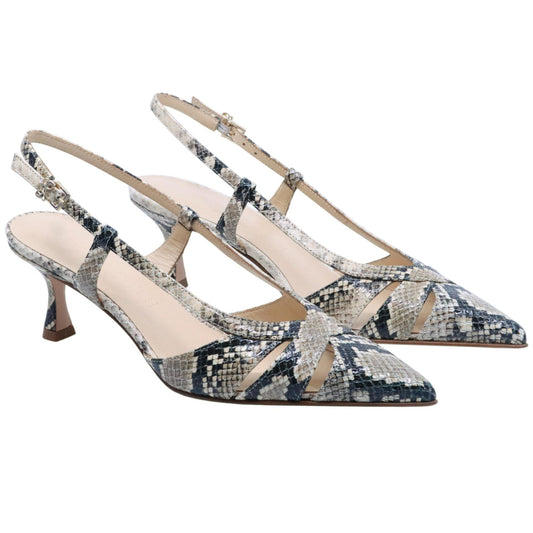 Slingback donna Sergio Levantesi Edda in pelle stampa serpete color sabbia