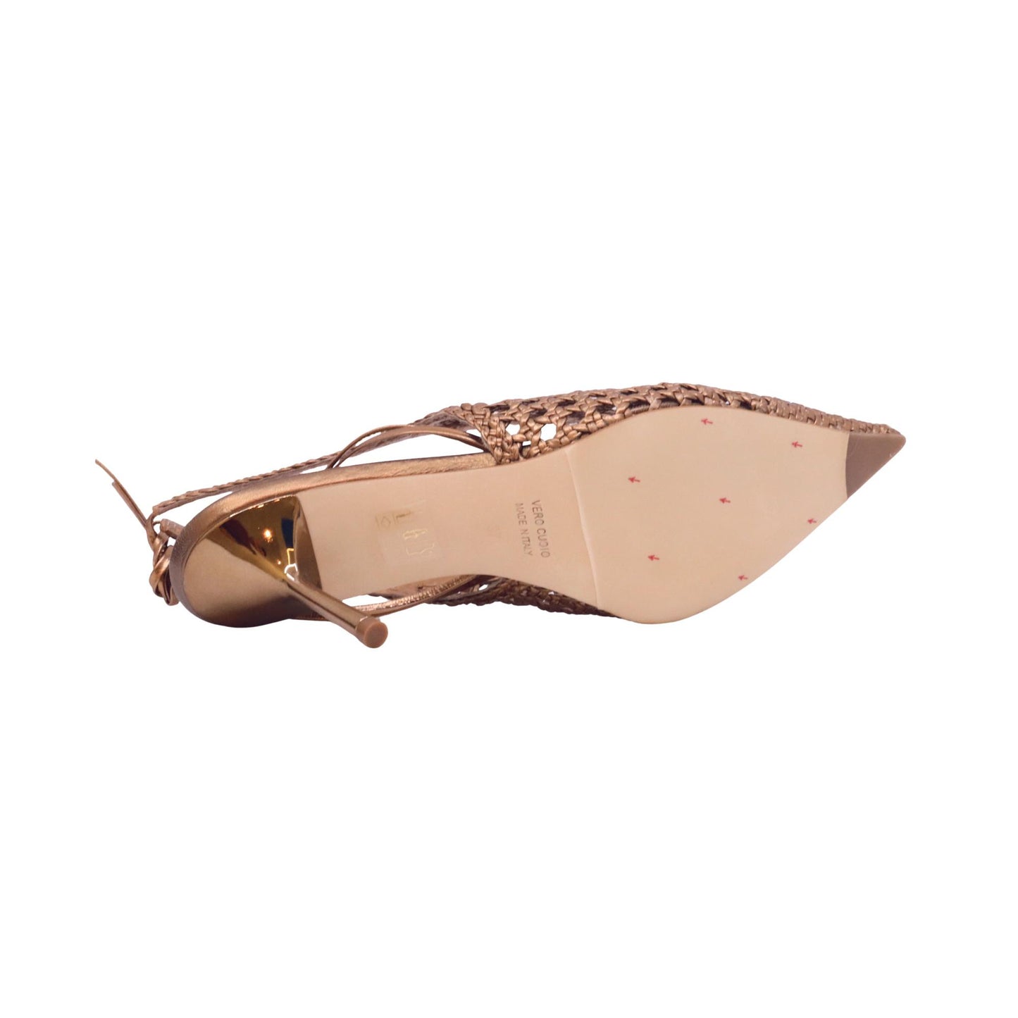 The Seller SE3030 slingback donna in pelle intrecciata bronzo con lacci alla caviglia
