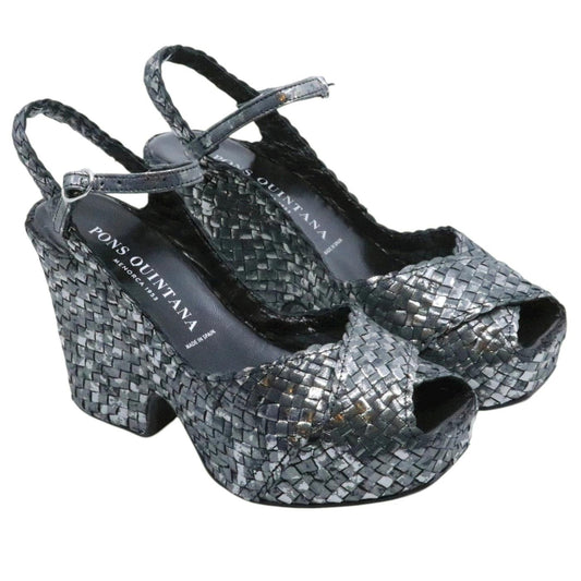 Sandalo con tacco Pons Quintana Cali 11360 in pelle nera intrecciata